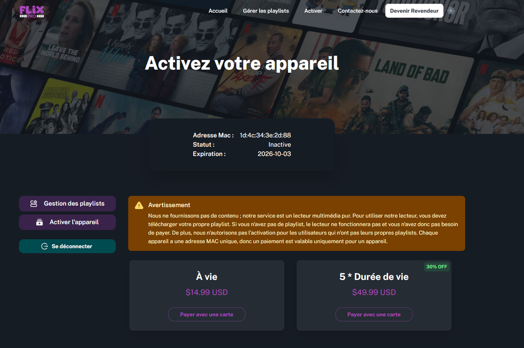prix de l’activation Flix IPTV